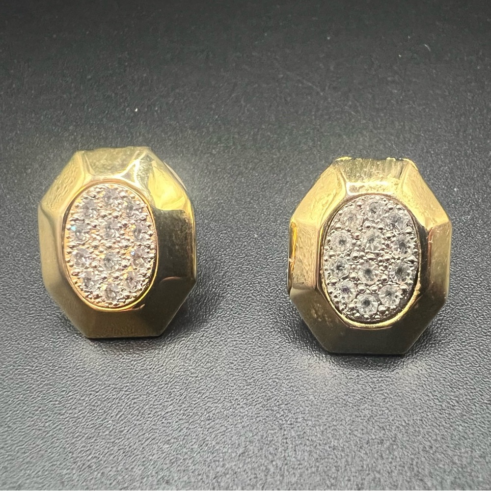Retro Goldtone and Rhinestone Earrings Party Sparkle Formal